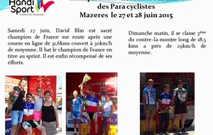David BLIN LC 53 et Stéphane BAHIER CCE champions de France sur route des paracyclistes à Mazères