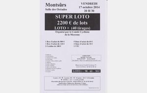 SUPER LOTO DU COMITE CYCLISME 53 LE 17 OCTOBRE 2014 A MONTSURS