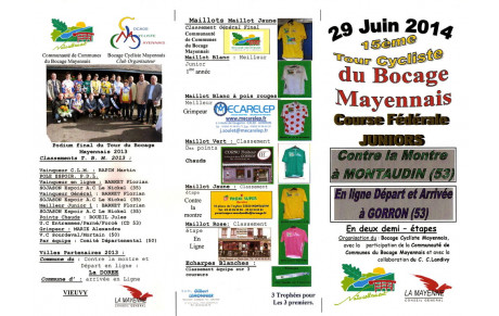 CLM HORAIRES TOUR DU BOCAGE  MAYENNAIS EPREUVE NAT JUNIOR