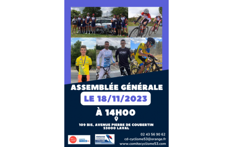 ASSEMBLEE GENERALE DU COMITE CYCLISME 53  LE SAMEDI 18/11/23 A LAVAL 